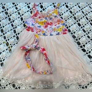 Rachel Ashwell Floral Butterfly Girls 4T Dress Tulle Skirt With Headband